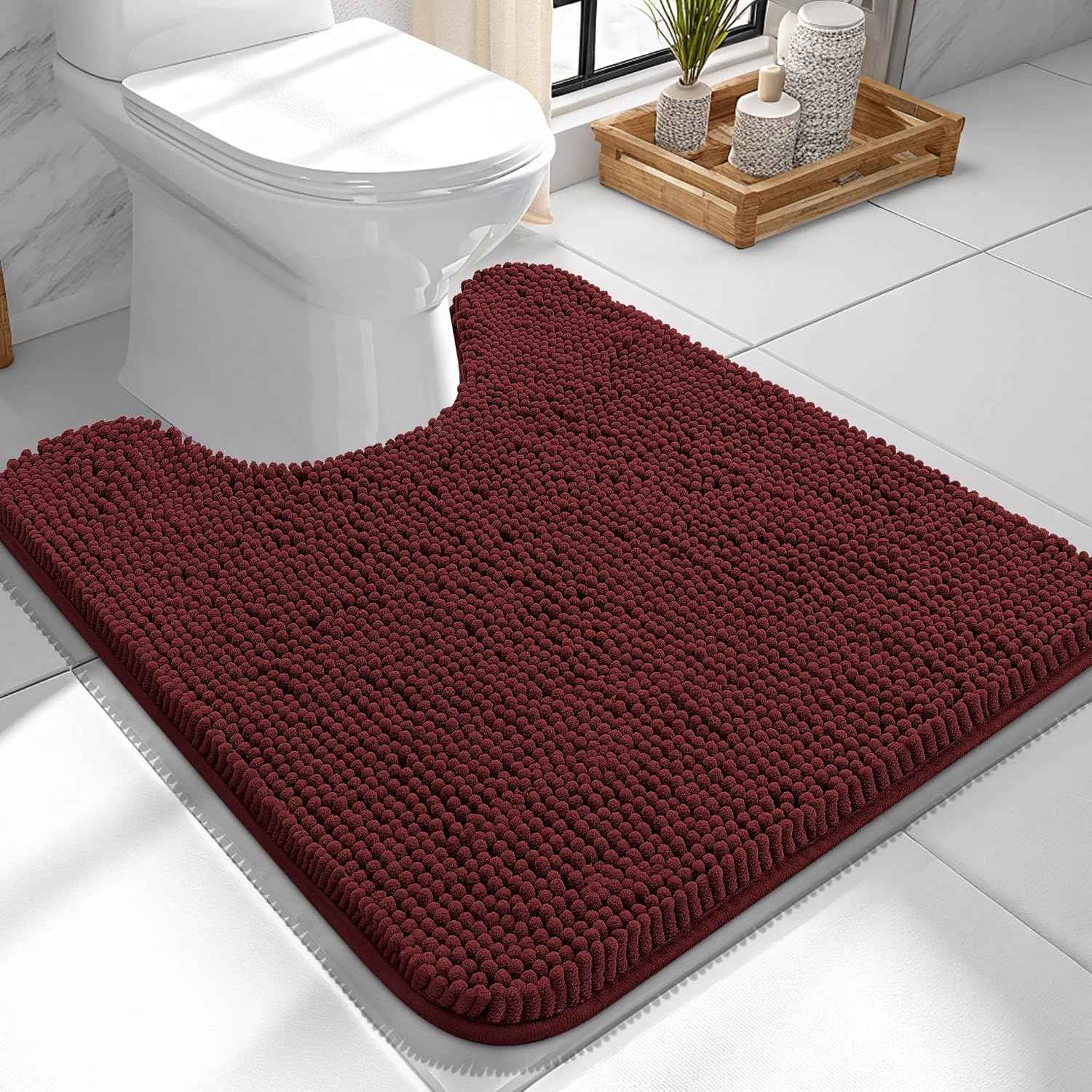 OLANLY Toilet Rugs U-Shaped 24x24, Soft Absorbent Chenille Contour Rugs