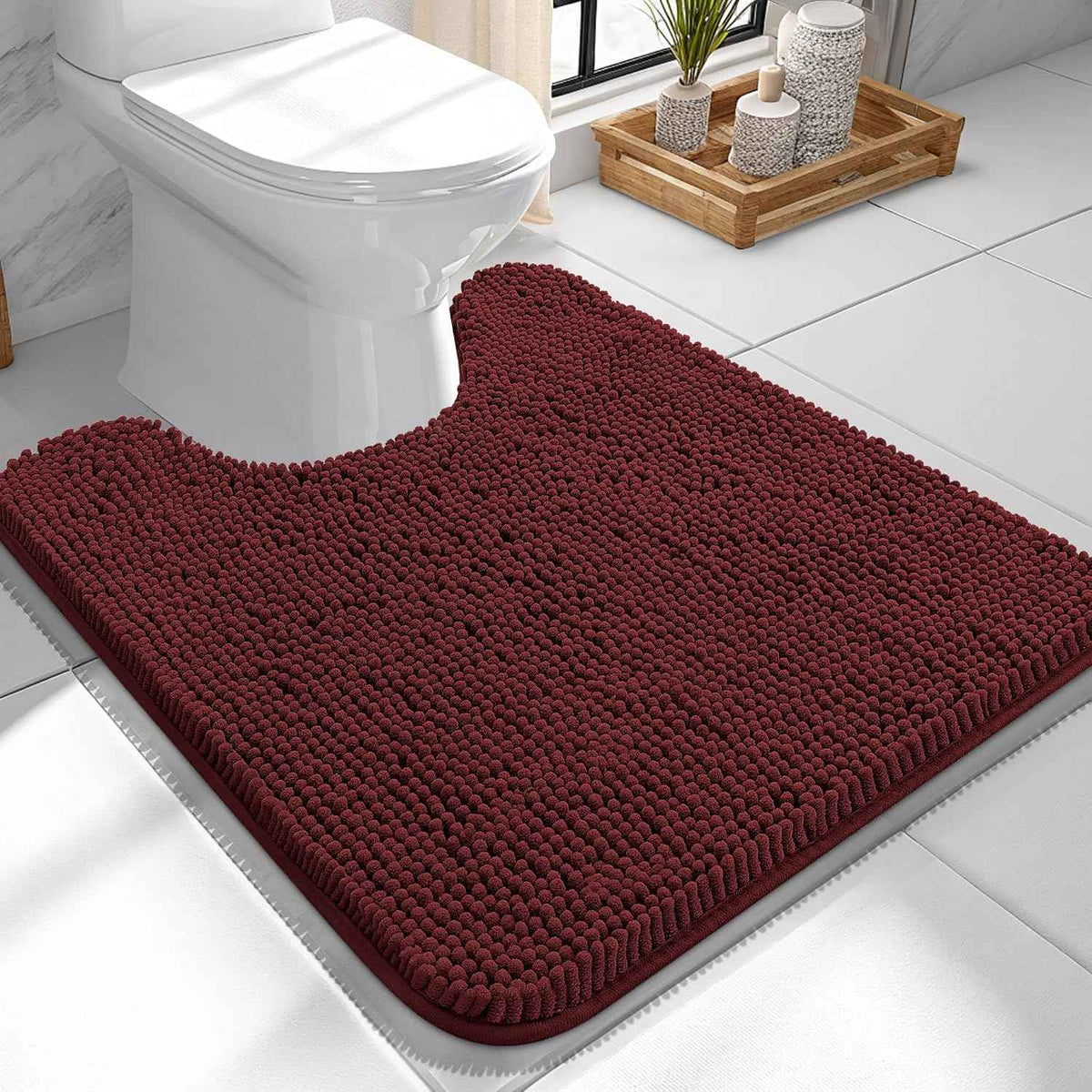 OLANLY Toilet Rugs U-Shaped 24x24, Soft Absorbent Chenille Contour Rugs