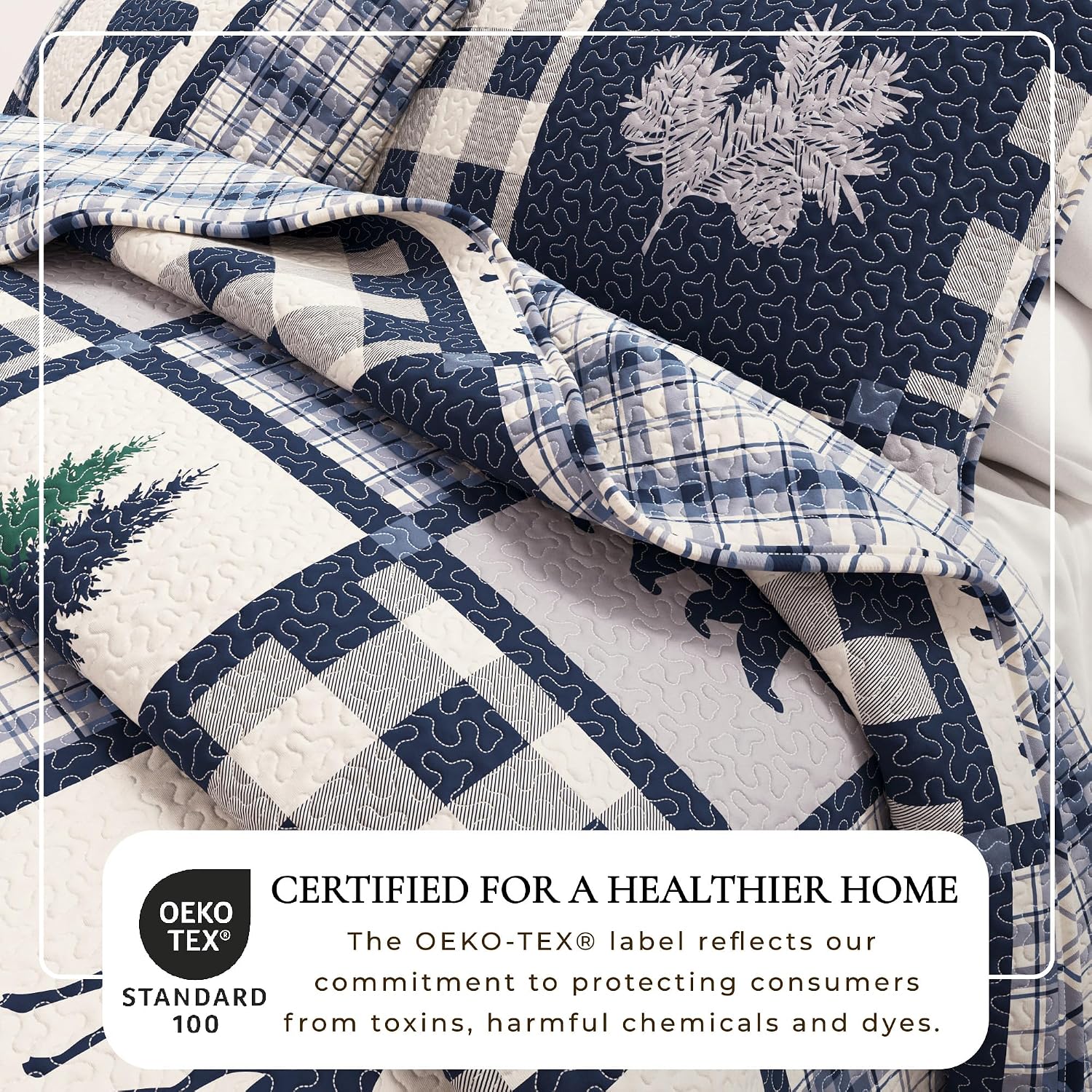 Great Bay Home Lodge Quilt Set - 3-Piece King/California King Size Rustic Bedding Set - Lightweight, All-Season, Reversible Bedspread (Navy/Grey)
