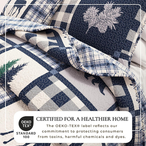 Great Bay Home Lodge Quilt Set - 3-Piece King/California King Size Rustic Bedding Set - Lightweight, All-Season, Reversible Bedspread (Navy/Grey)