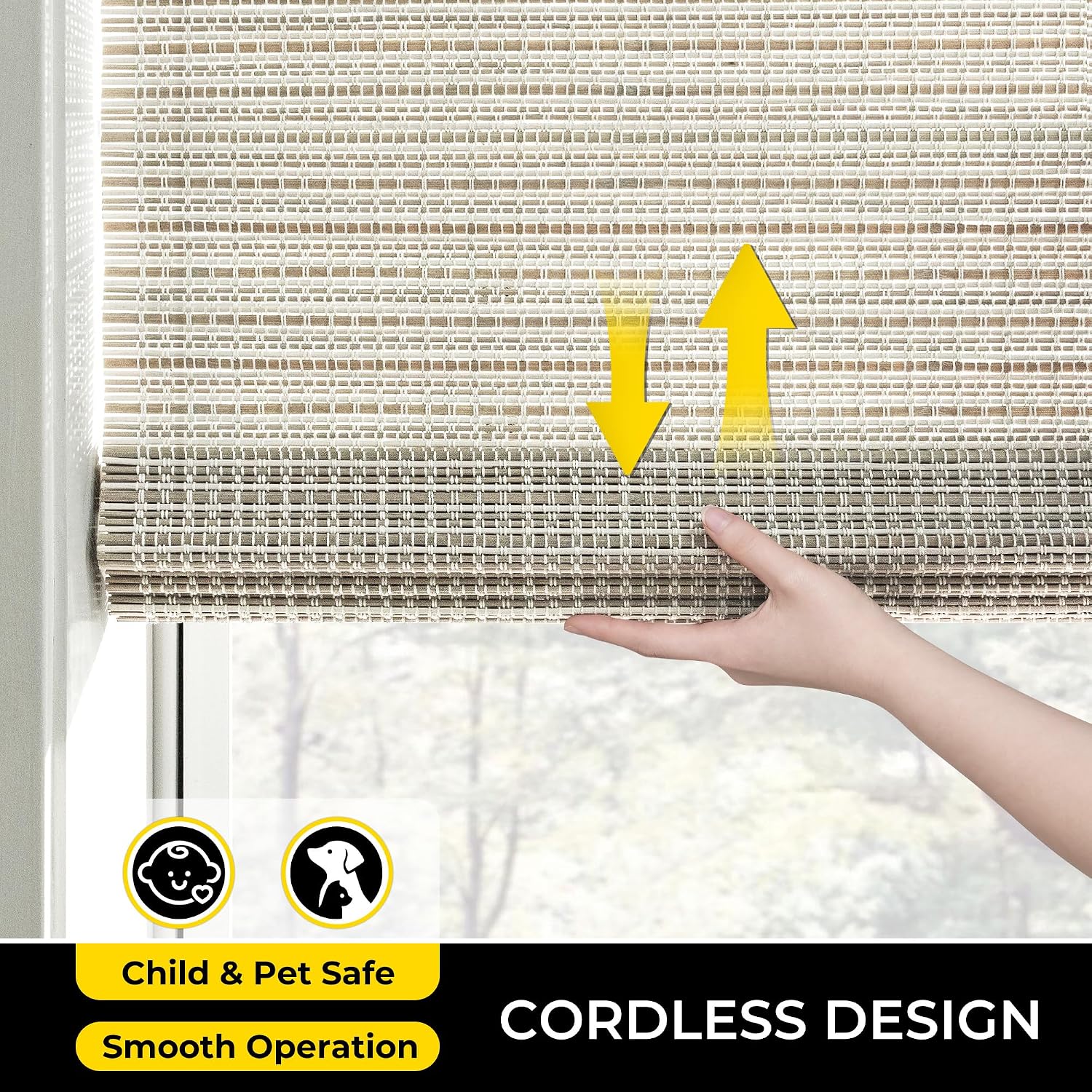 UNISHADES Bamboo Roman Shades w/Valance, 20" W × 64" H, Greystone
