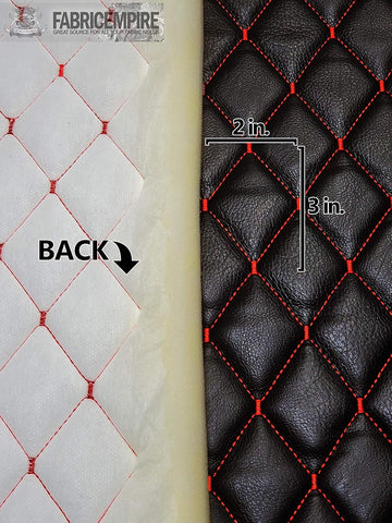 Vinyl Quilted Foam Fabric with 3/8" Foam Backing Upholstery / 52" Wide/Sold by The Yard/FABRIC EMPIRE (Black with Hq Red Thread, Diamond 2" x 3")