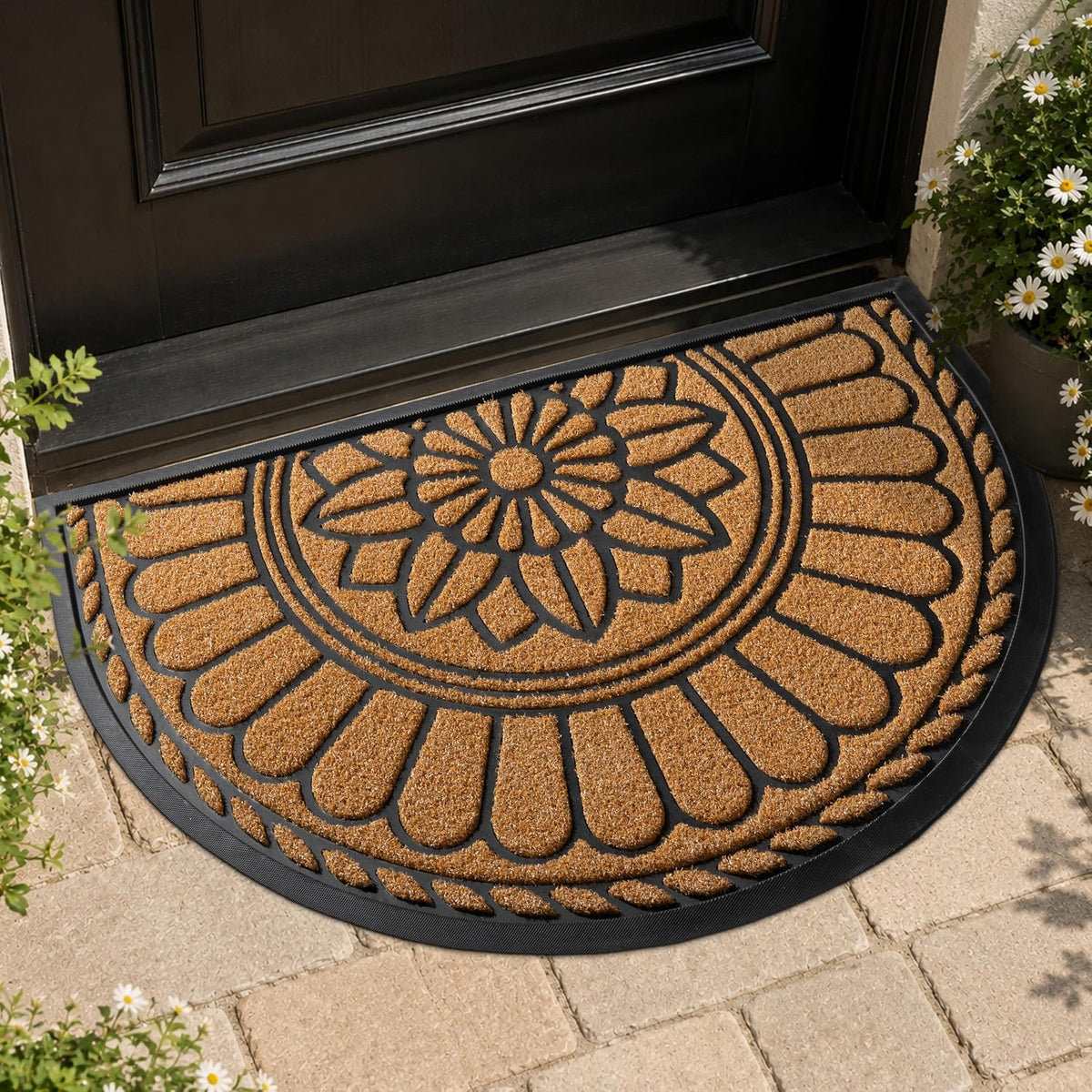 Mibao Half Round Door Mat, 47"x32", Yellow, Semicircular Entrance