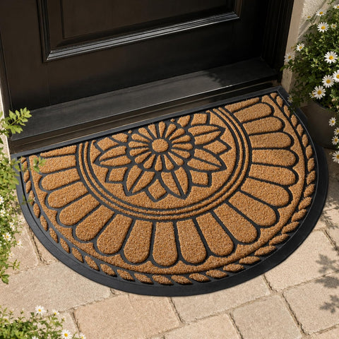 Mibao Half Round Door Mat, 47"x32", Yellow, Semicircular Entrance