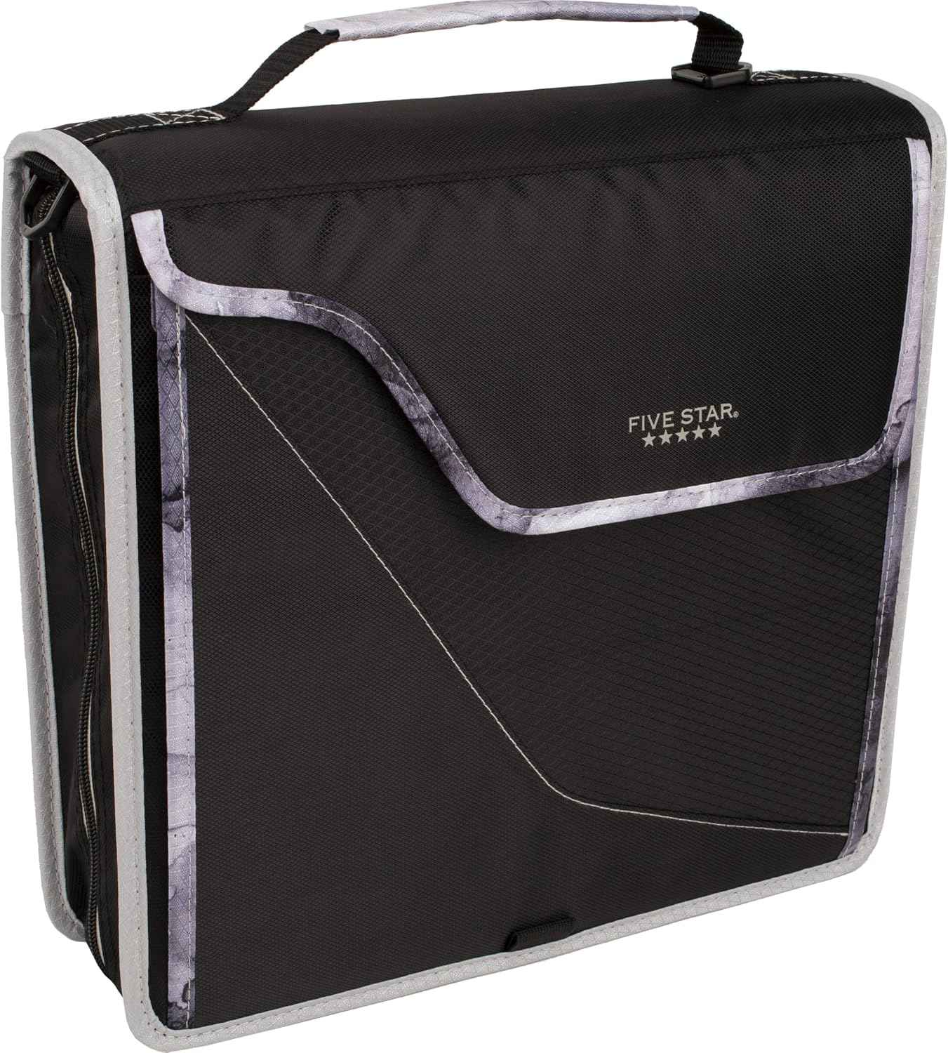 Five Star Zipper Binder, 3 Inch 3-Ring Binder with D Rings, Removable Padded Case, 5-Tab Expanding File and Multi-Use Strap, 850 Sheet Capacity, Black/Gray (29296IT8)