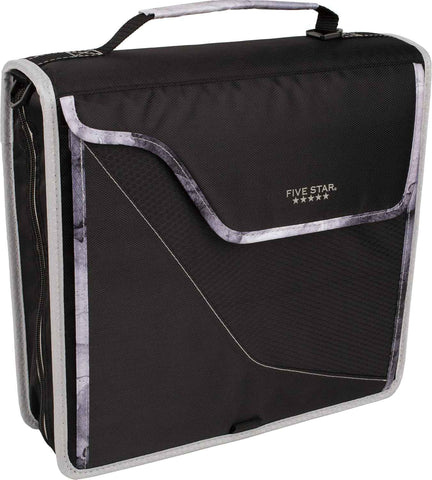 Five Star Zipper Binder, 3 Inch 3-Ring Binder with D Rings, Removable Padded Case, 5-Tab Expanding File and Multi-Use Strap, 850 Sheet Capacity, Black/Gray (29296IT8)