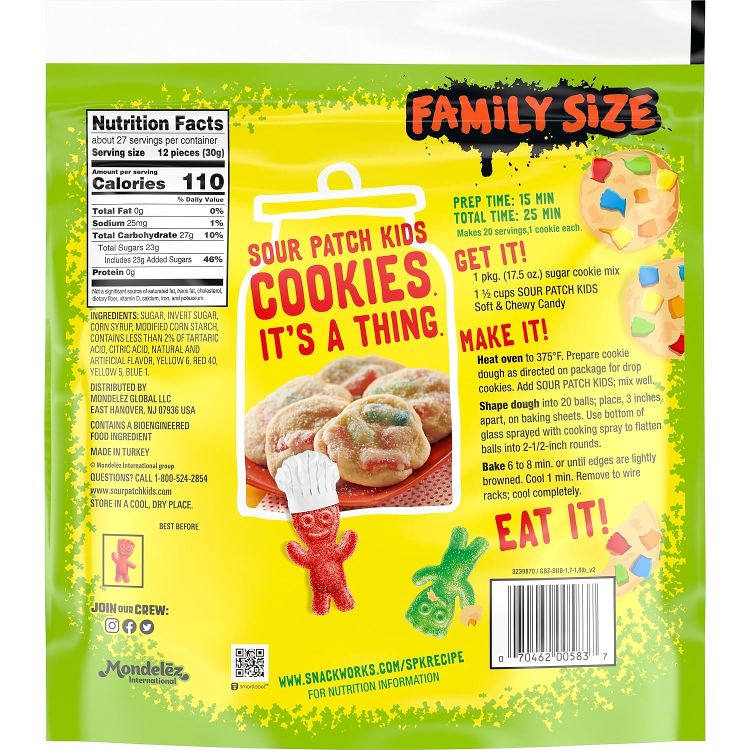 SOUR PATCH KIDS Soft & Chewy Gummy Candy, Family Size, Bulk Candy, 1.8 lb