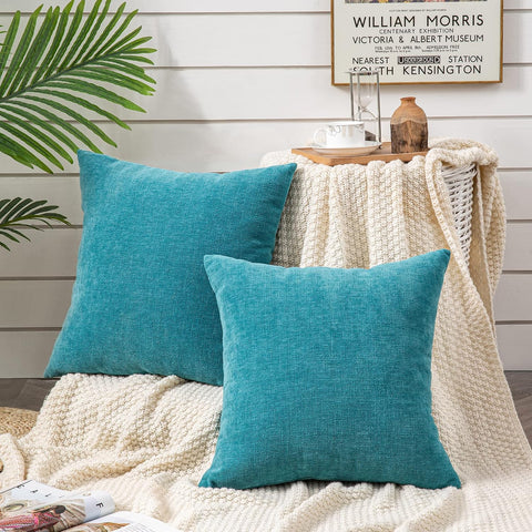 GAWAMAY Teal Chenille Throw Pillow Covers 24x24 Set of 2 for Couch