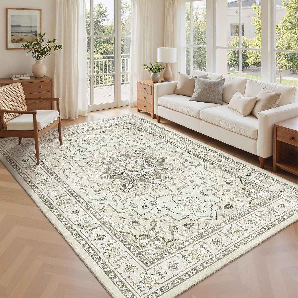 zesthome 5x7 Area Rugs for Living Room,Large Washable Rug,Beige