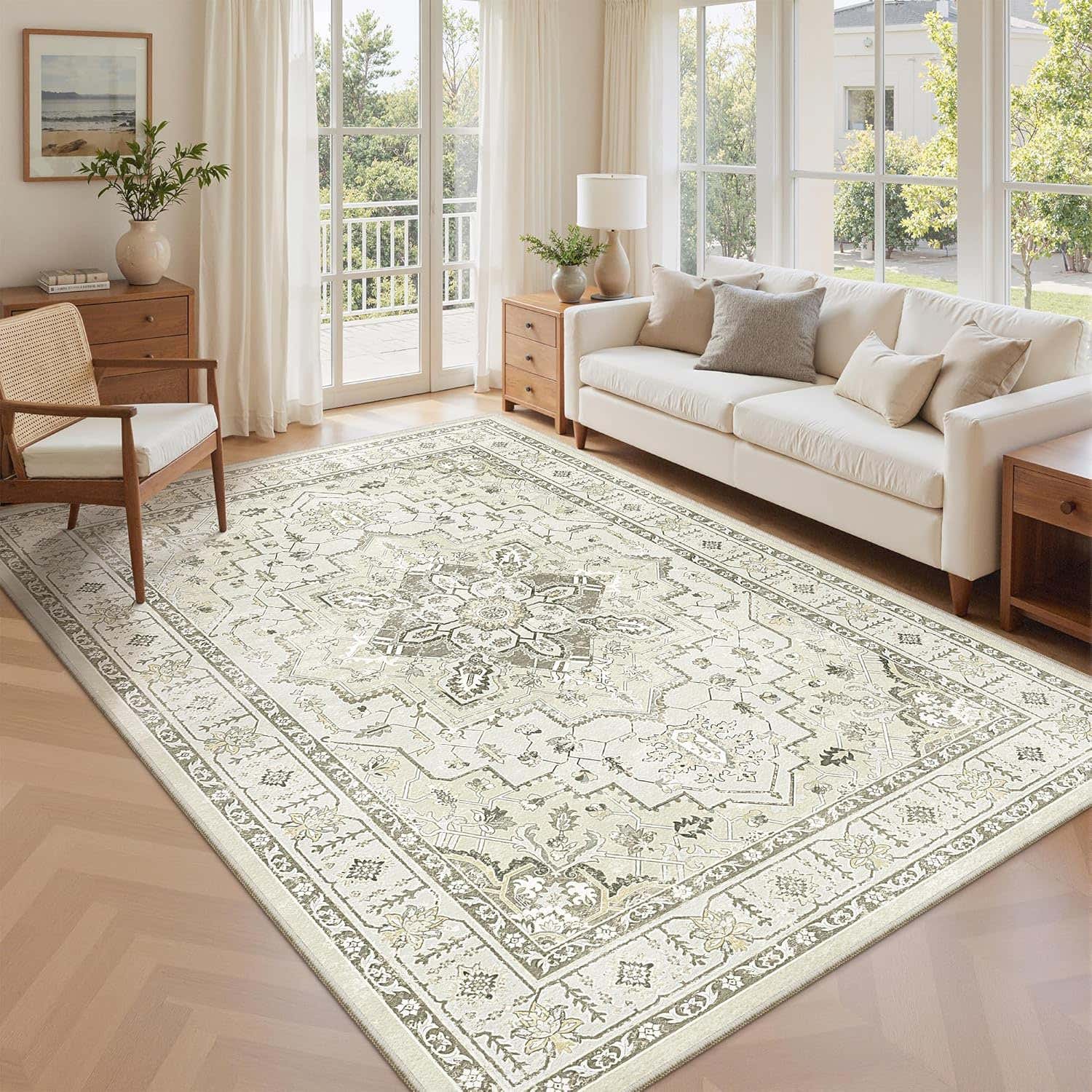 zesthome 5x7 Area Rugs for Living Room,Large Washable Rug,Beige