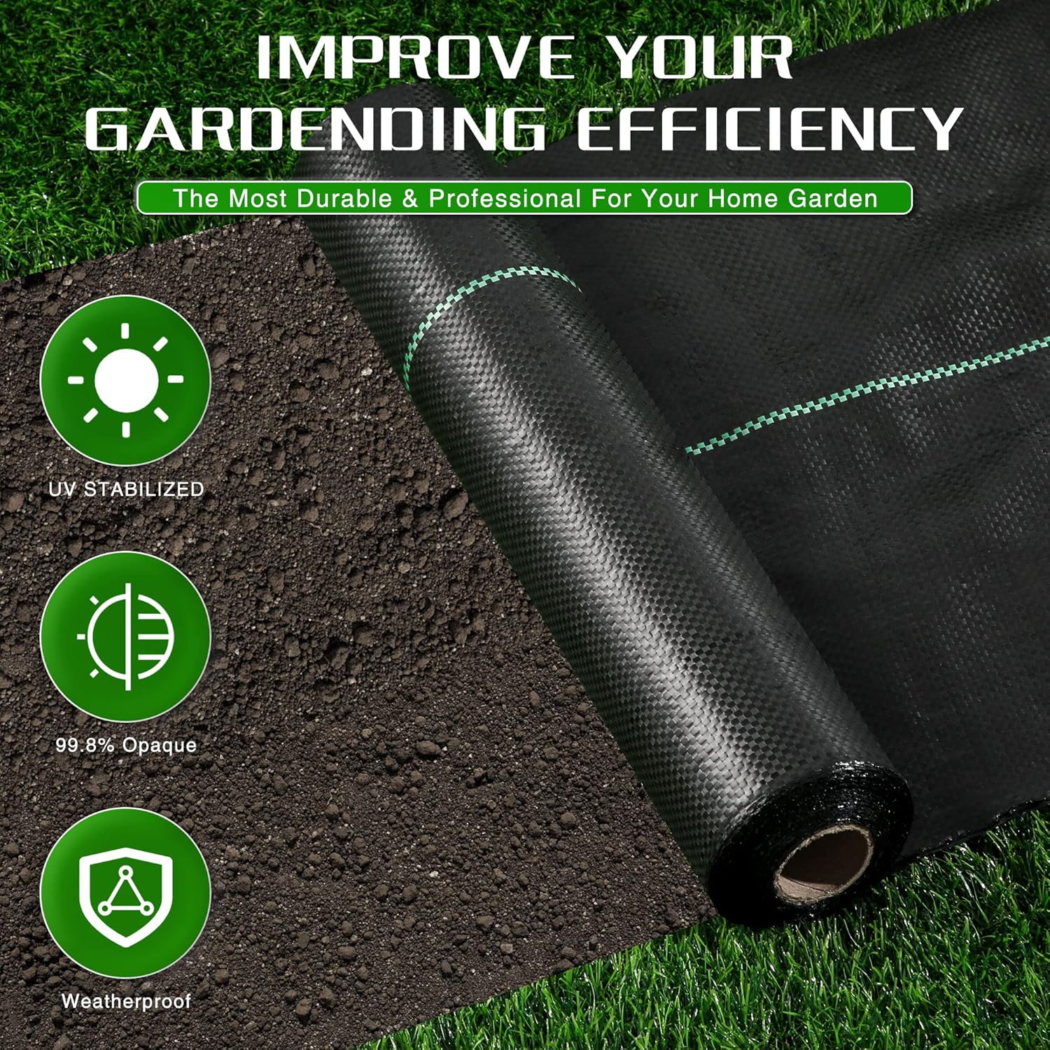 Weed Barrier Landscape Fabric Heavy Duty, 1.3FT x 50FT Thicken Garden Fabric Weed Mats, Weed Control Garden Cloth, Woven Geotextile Fabric for Garden Beds, Underlayment, Commercial Driveway