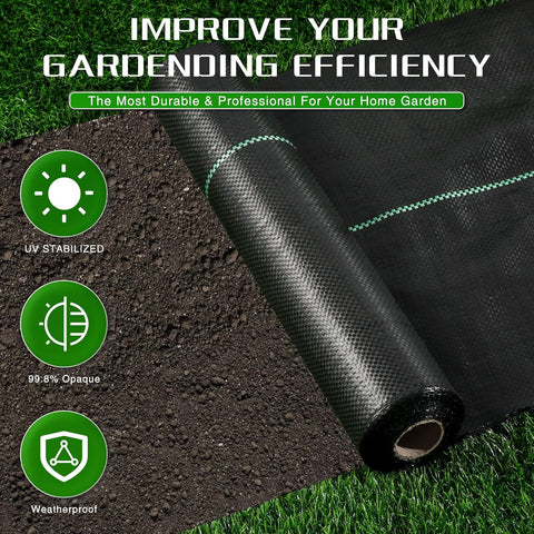 Weed Barrier Landscape Fabric Heavy Duty, 1.3FT x 50FT Thicken Garden Fabric Weed Mats, Weed Control Garden Cloth, Woven Geotextile Fabric for Garden Beds, Underlayment, Commercial Driveway