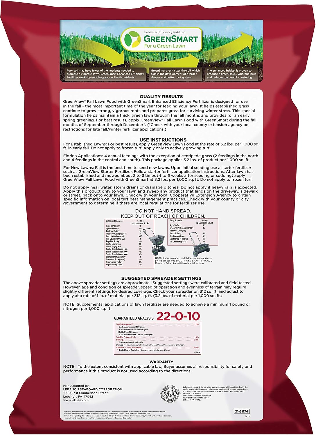 GreenView Fall Lawn Food, Lawn Fertilizer, 48 lb Bag - Covers 15000 Sq. Ft.