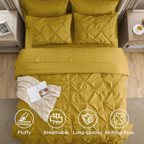 Bedsure 7pc Full Size Comforter Sets & Sheets, Mustard Yellow Full Bedding