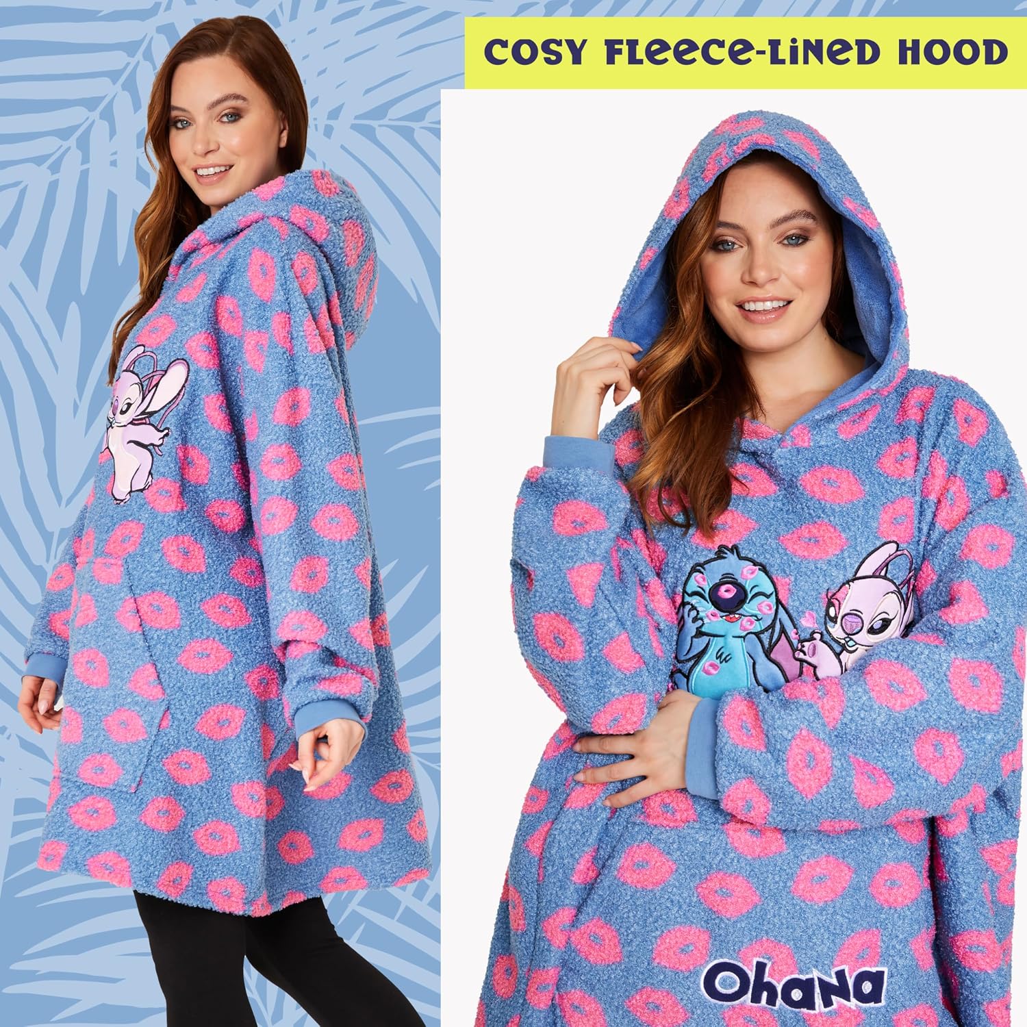 Disney Fleece Hoodie for Adults and Teenagers Oversized Hooded Poncho One Size - Stitch Gifts