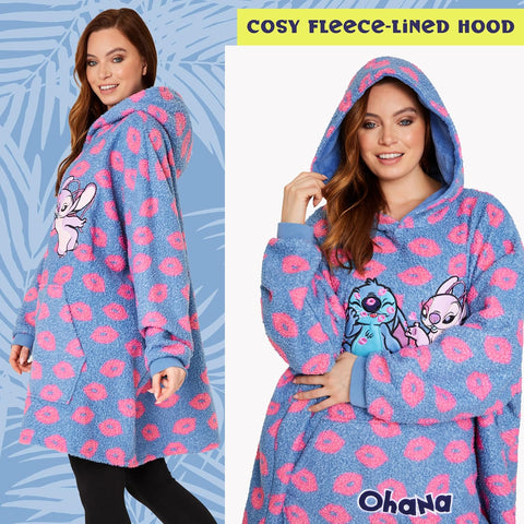 Disney Fleece Hoodie for Adults and Teenagers Oversized Hooded Poncho One Size - Stitch Gifts