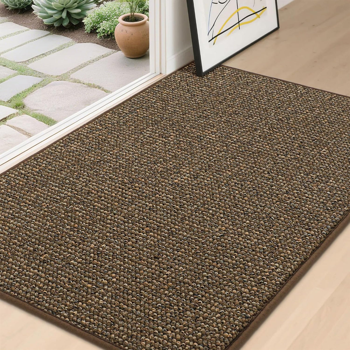 BEQHAUSE Dirt Trapper Door Mat 32" x 48", Non-Slip Washable Doormats, Brown