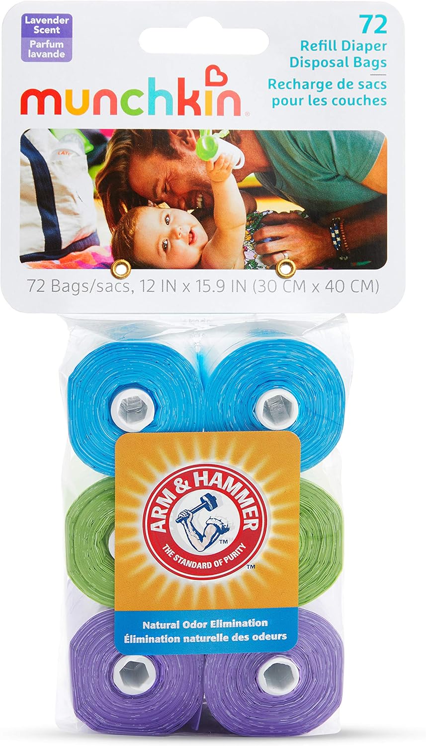 Munchkin Arm & Hammer Diaper Bag Refills, Lavender Scent, 72 Bags