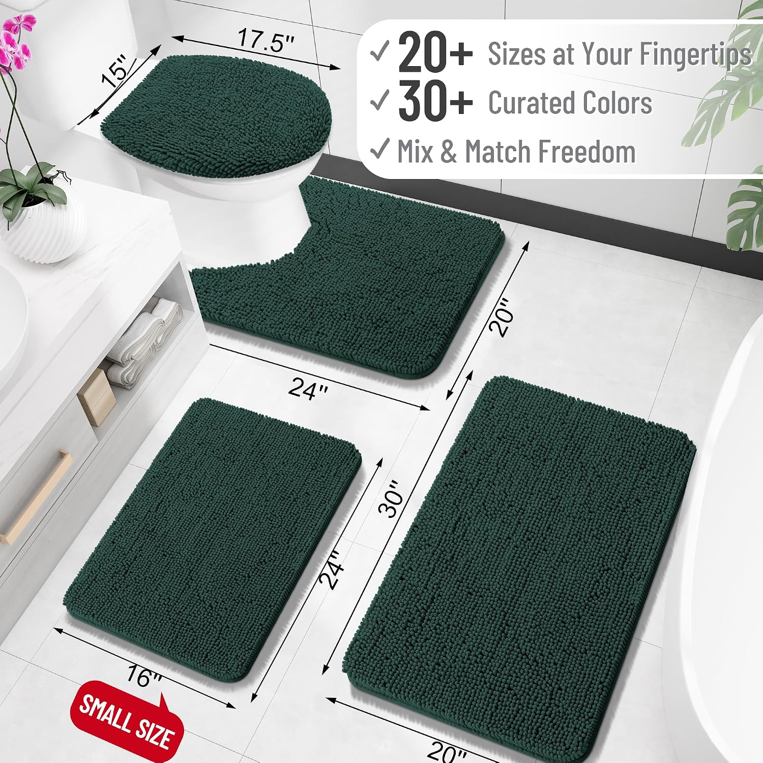 OLANLY Small Bathroom Rugs 24x16, Extra Soft Absorbent Chenille Bath Rugs