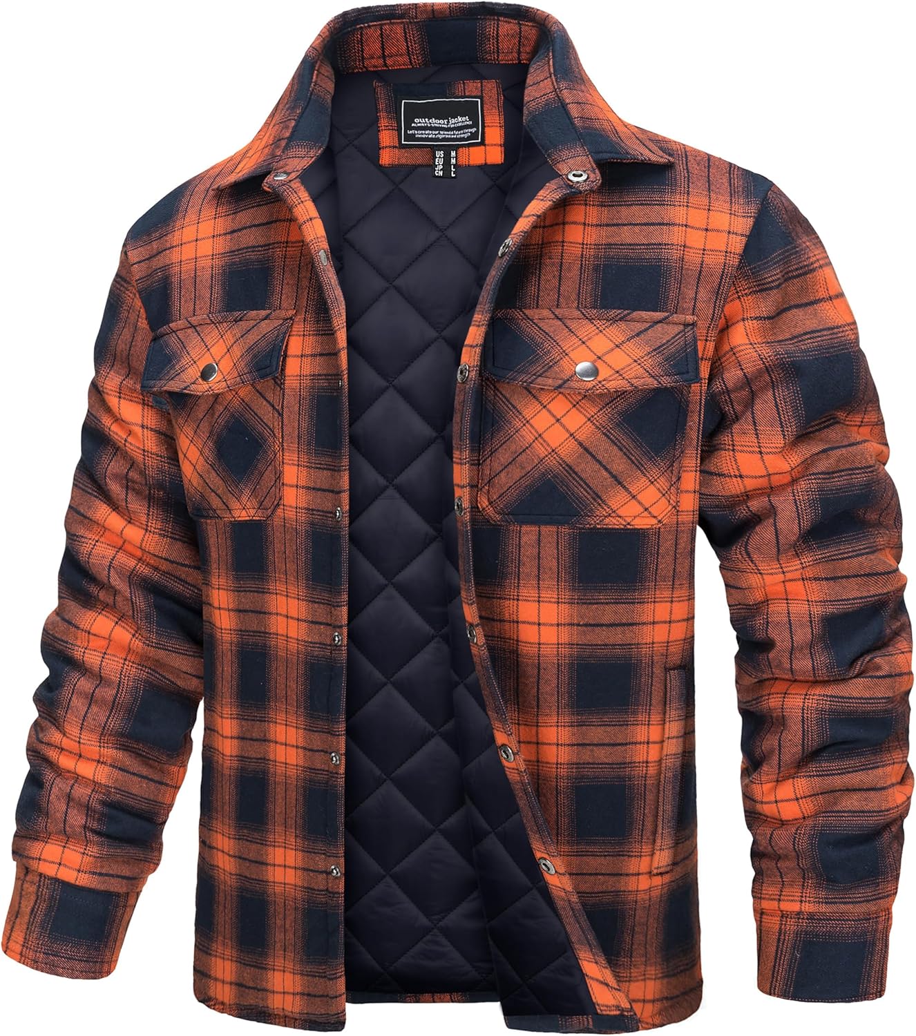TACVASEN Men's Flannel Shirt Quilted Lined Theraml Winter Coat Button Down Insulated Flannel Shirts Jacket
