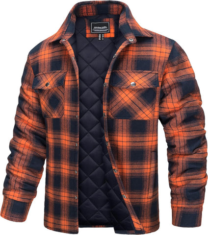 TACVASEN Men's Flannel Shirt Quilted Lined Theraml Winter Coat Button Down Insulated Flannel Shirts Jacket