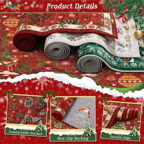 Madane Christmas Area Rug 2x3, Red Entryway Xmas Carpet Holiday Decor