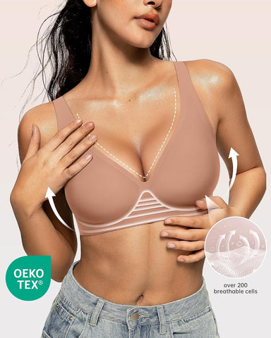 OEAK Womens Jelly Bras Wireless Deep V Bralette Comfy Push Up Tshirt Bras