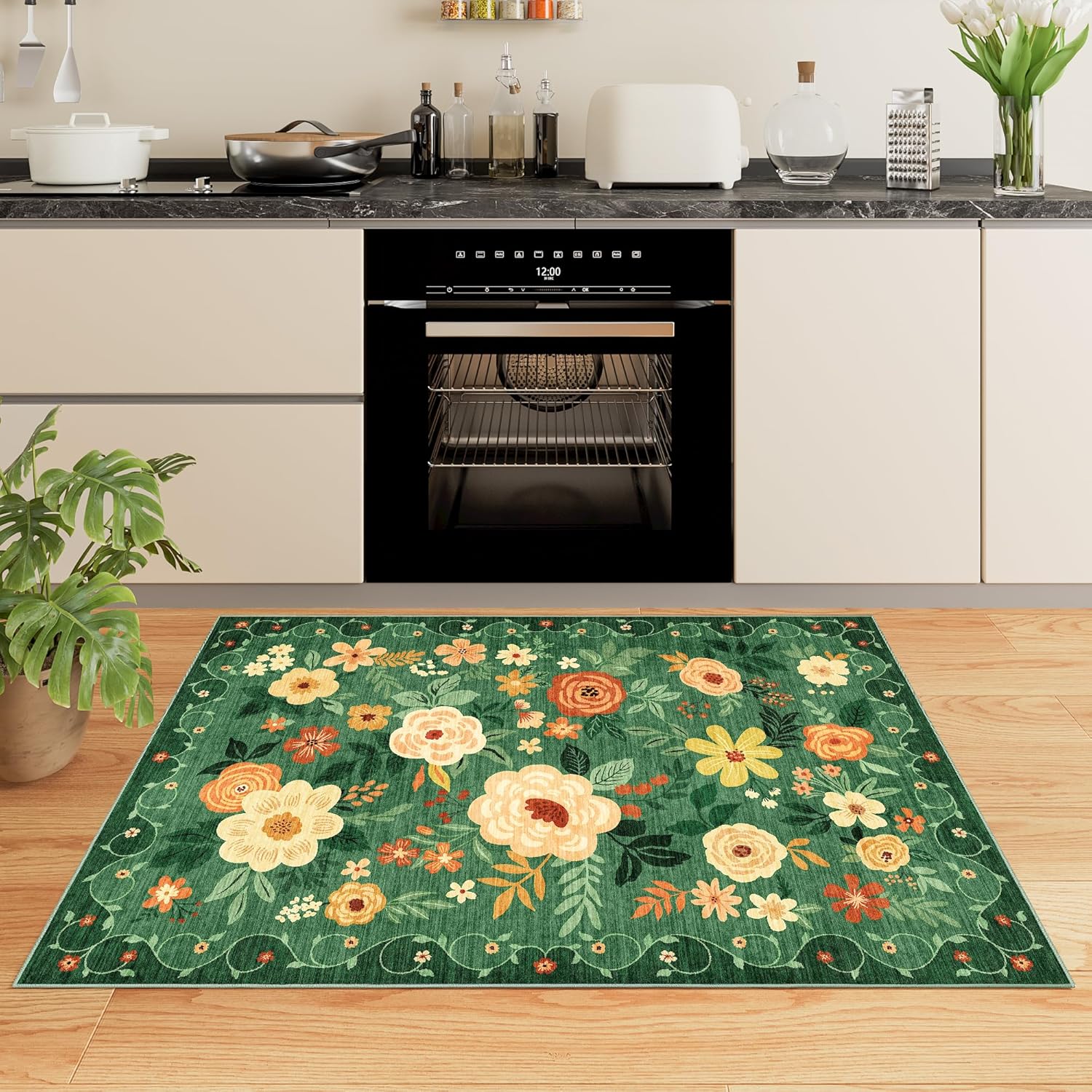 DUKINO 2x3 Entryway Rug, Door Mat Soft Washable Rug Non Slip, Dark Green