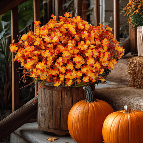 AXYLEX Artificial Fall Flowers Outdoor Fake Mums (Orange, 12 Bundles)
