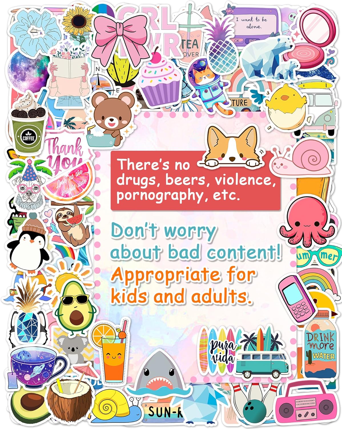 300 Pcs/Pack Water Bottle Stickers for Kids, Cute Vinyl Waterproof Stickers