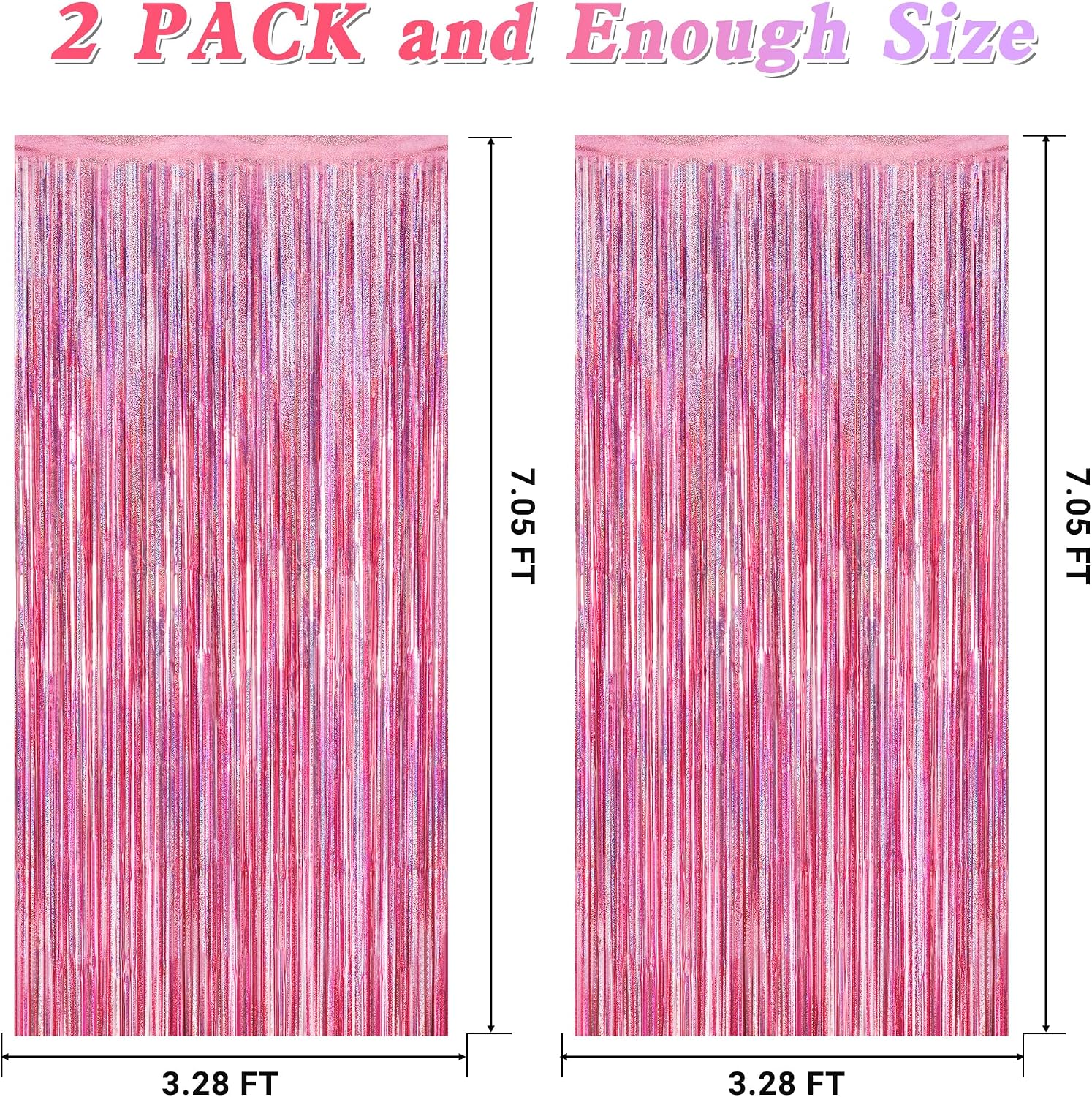 2 Pack Glitter Pink Backdrop, 3.28 FT x 7.05 FT Birthday Party Decorations, Laser Pink Fringe Curtains Foil Streamer Tinsel, Pink Curtains Photo Backdrop Happy Birthday Valentines Day Backdrop