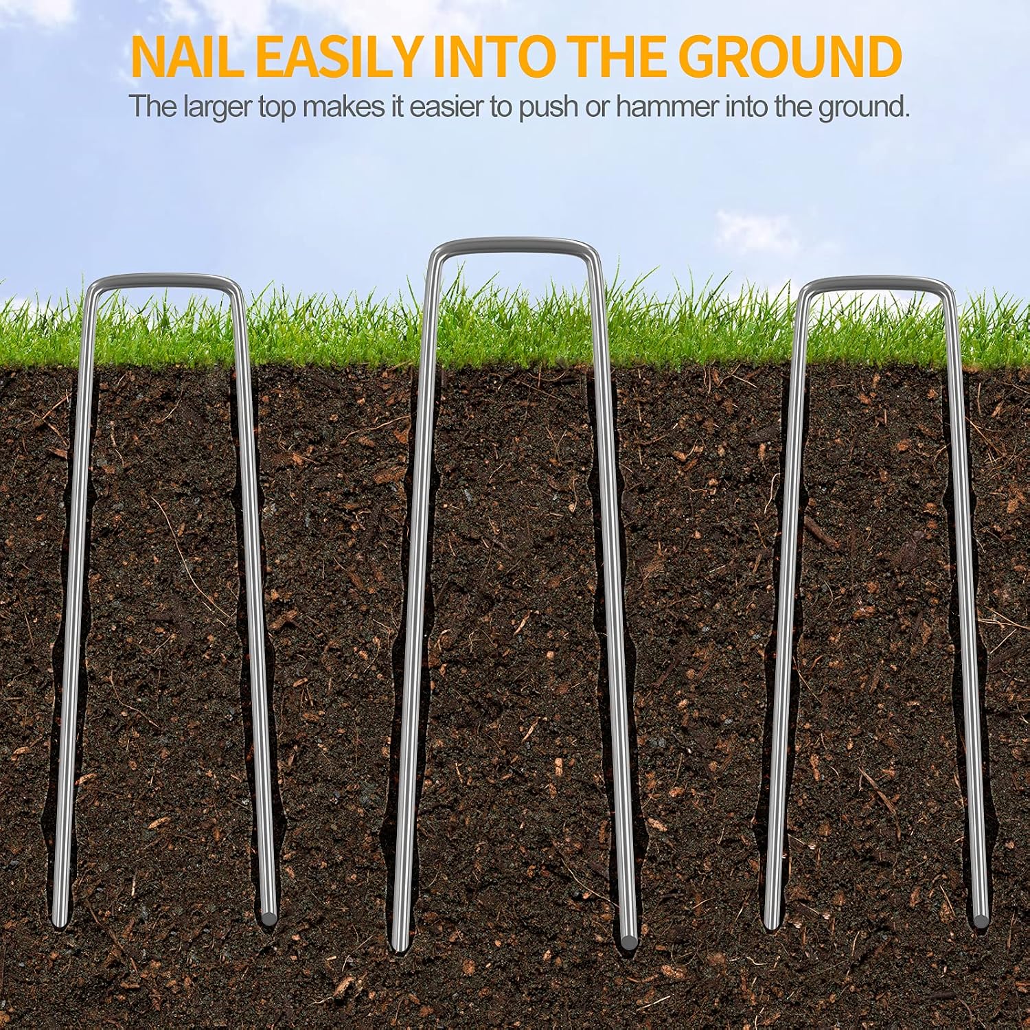 6 inch 50 Pack Landscape Staples, Tent Stakes, Plant Cover Spikes