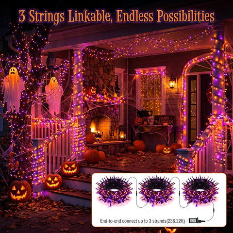 Brizled Halloween Lights Outdoor, 95.14ft 240 LED Purple & Orange Lights