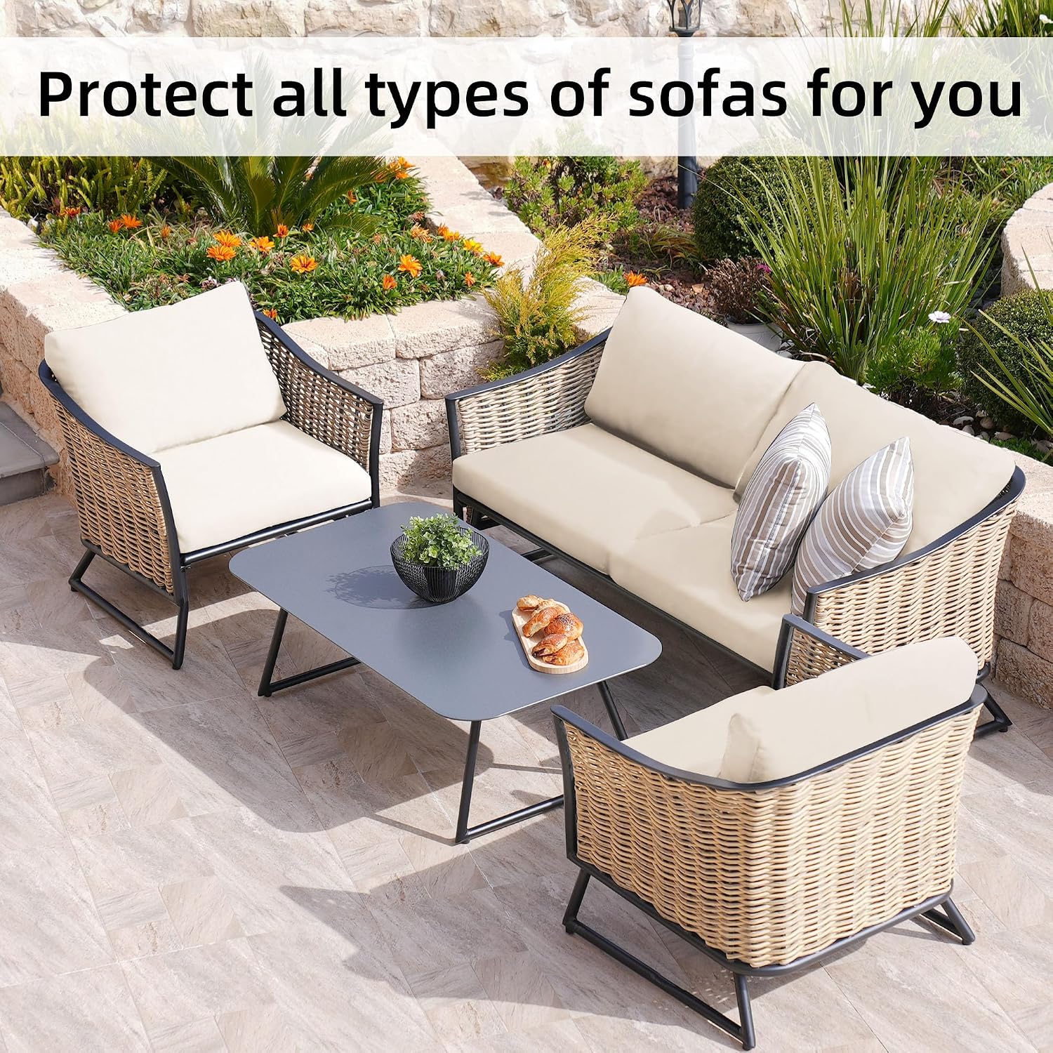 8 Pcs Outdoor Cushion Covers, Patio Sofa Cushion Covers Replacement