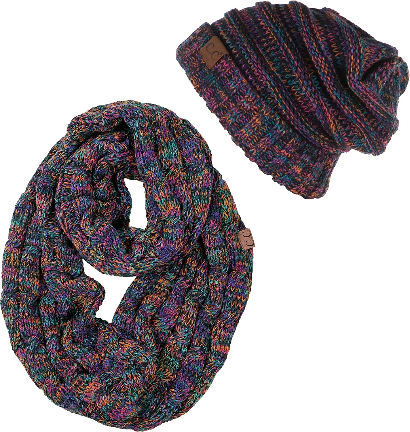 Funky Junque Slouchy Beanie & Infinity Scarf Gift Set – Matching Winter Accessories Sets for Women, Oversized Hat and Scarves