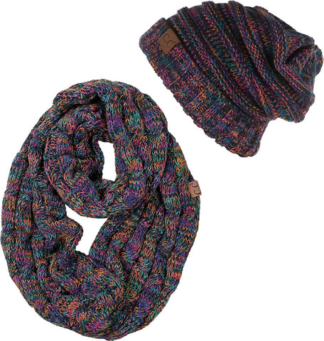 Funky Junque Slouchy Beanie & Infinity Scarf Gift Set – Matching Winter Accessories Sets for Women, Oversized Hat and Scarves