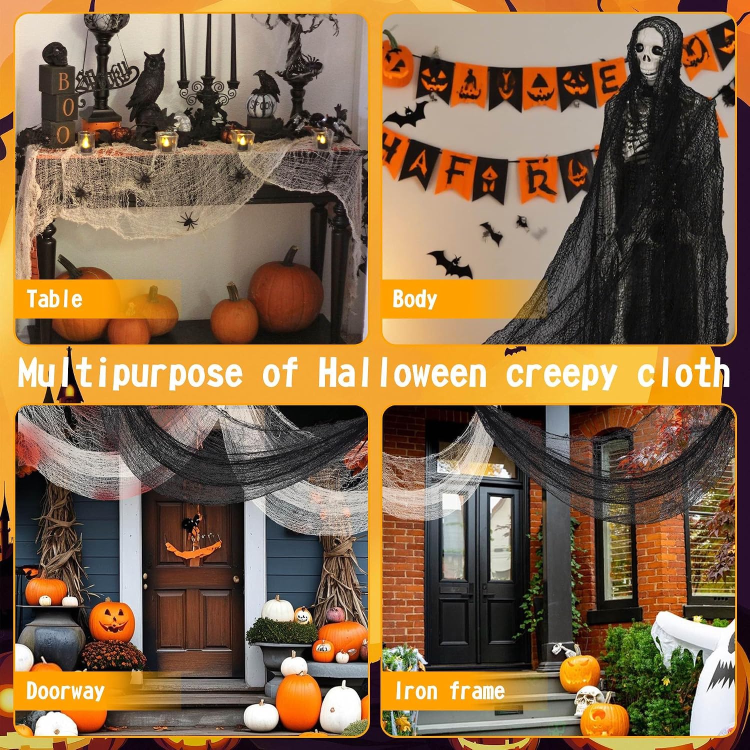 6 Pack Halloween Creepy Cloth 30x72 Inch - 2 Black 2 White 2 Red
