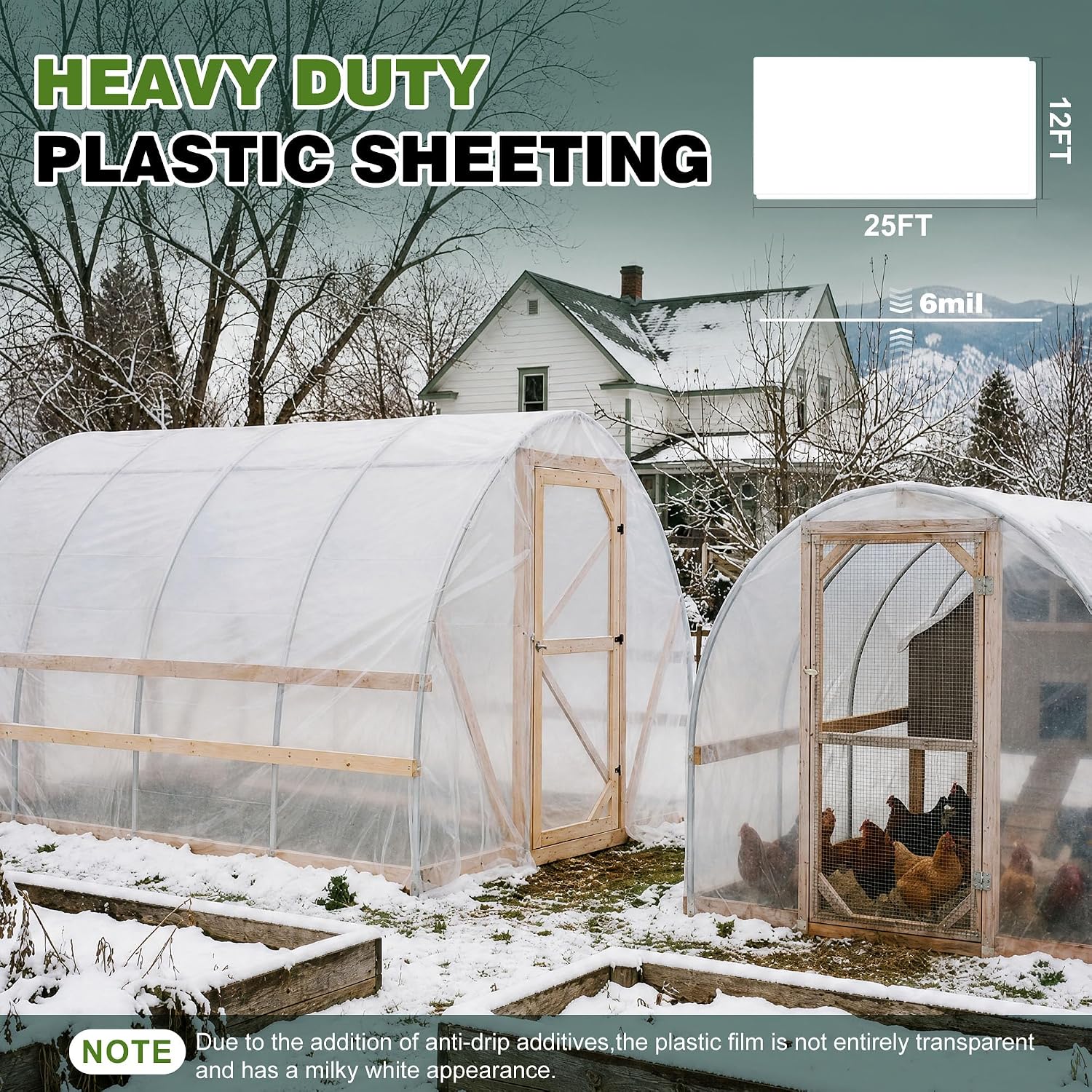 6 Mil Plastic Sheeting, 10x25 FT, Greenhouse Plastic