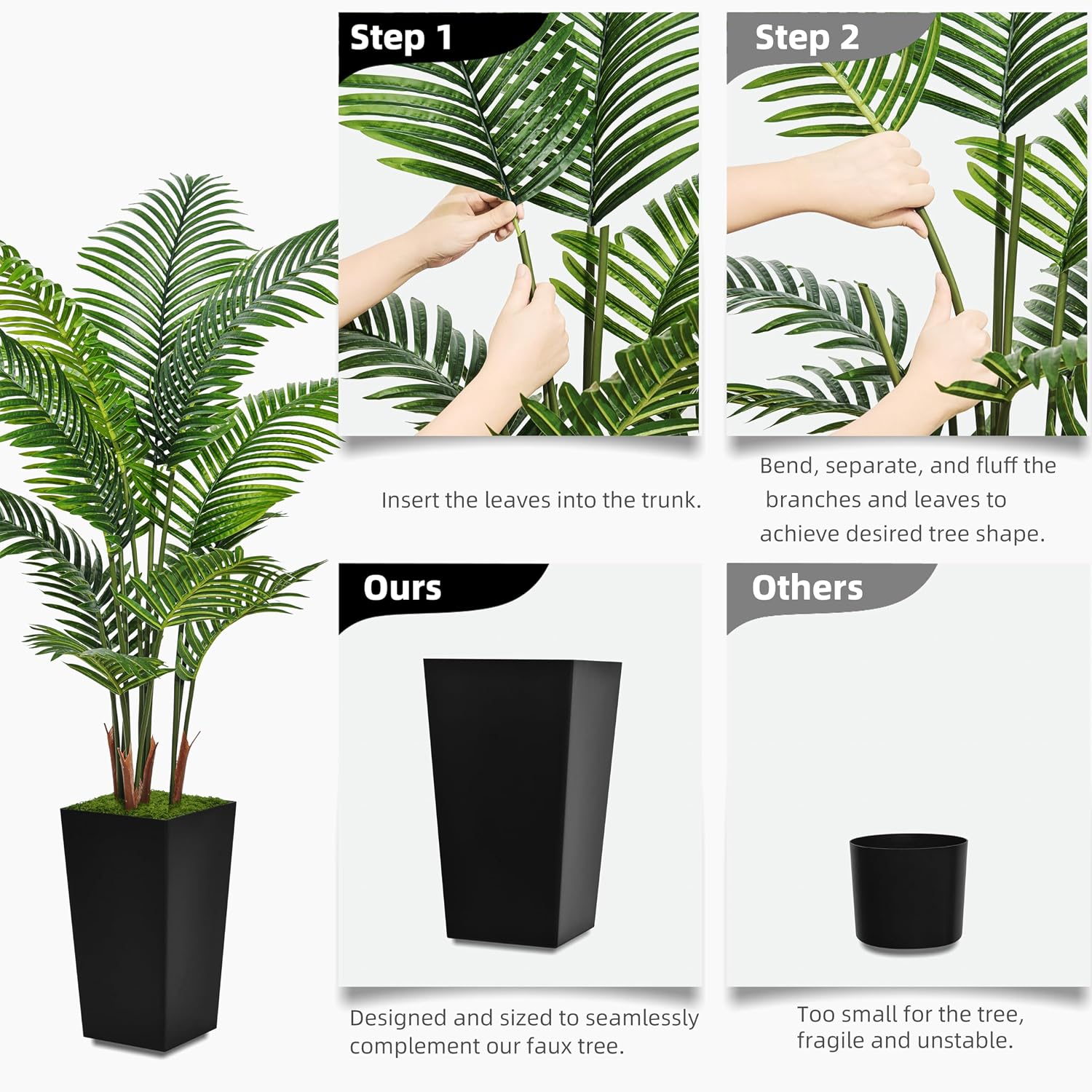 ASTIDY Artificial Plant 5FT Fake Palm Tree with White Tall Planter
