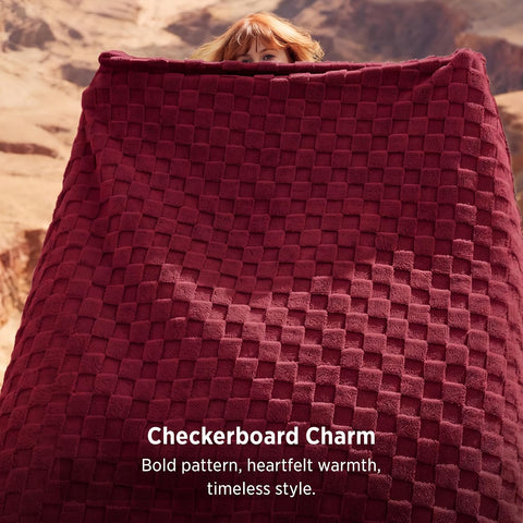 Bedsure Checkered Soft Cozy Throw Blanket for Couch, Red,50"×60"