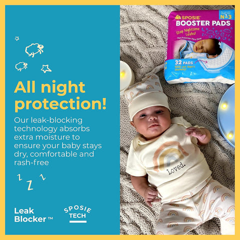 Sposie Overnight Diaper Booster Pads, Stop Diaper Leaks, Size N-3, 32 Ct