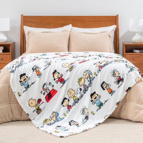 Berkshire Blanket Peanuts® VelvetLoft® Cute Character Snoopy Plush Blanket,Peanuts Stripe Multi,Twin 60 in x 90 in (Official Peanuts® Product)