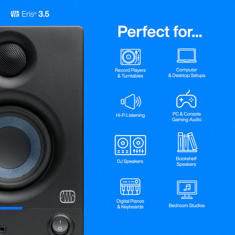 PreSonus Eris 3.5 Studio Monitors, Pair — Powered, Active Monitor Speakers for Near Field Music Production, Desktop Computer, Hi-Fi Audio