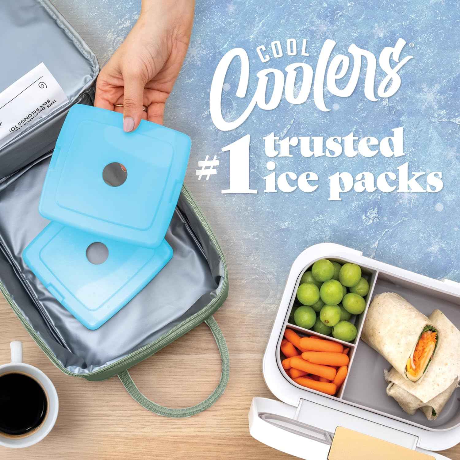 Cool Coolers by Fit & Fresh Slim Ice Packs, Quick Freeze Reusable Ice Packs for Lunch Boxes & Coolers, Long-Lasting, Space Saving Lunch Ice Packs, Blue, 4Pk