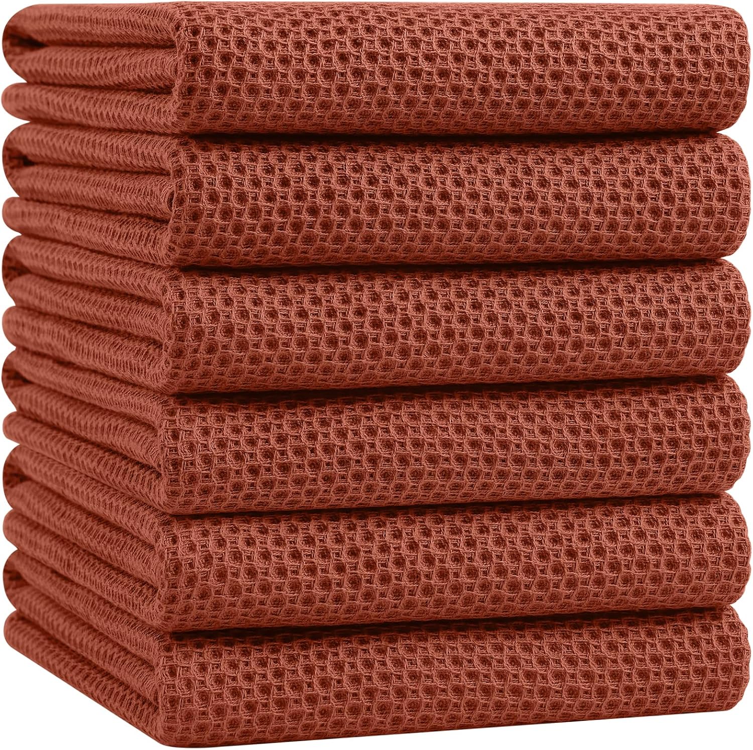 Homaxy 100% Cotton Oversized Waffle Weave Kitchen Towels 6-Pack, Rust