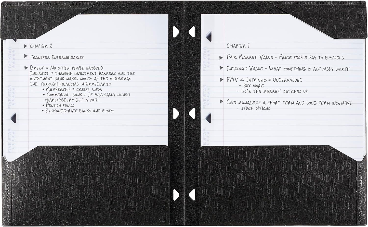 Five Star 2-Pocket Folder, Plastic Folder with Stay-Put Tabs, Fits 3-Ring Binder, Holds 8-1/2" x 11" Paper, Black (333420G-ECM)