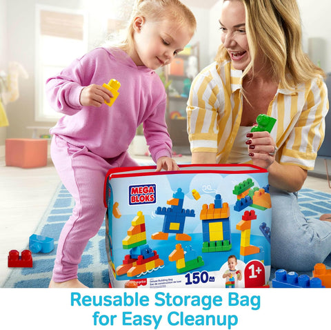 MEGA BLOKS First Builders Deluxe Building Bag Toddler Block Toys Set, Red