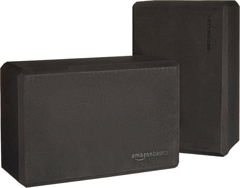 Amazon Basics Non-Slip Yoga Blocks, Set of 2, Deepen Poses, 4" x 9" x 6", Black