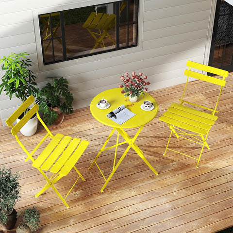 Kromax Outdoor 3 Piece Patio Bistro Set, Bistro Table and Chairs, Yellow