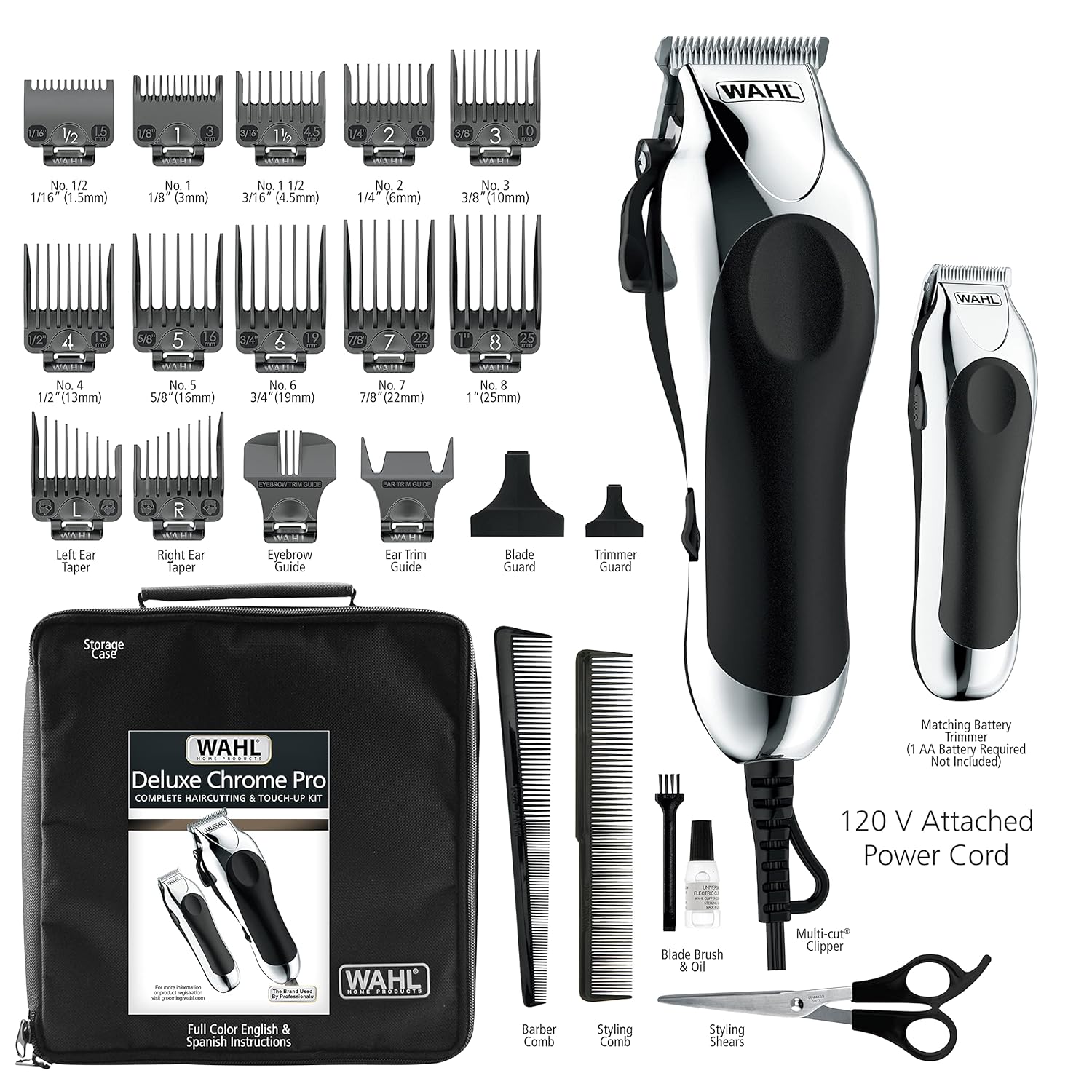 Wahl Clipper USA Deluxe Corded Chrome Pro Complete Hair & Trimming Kit
